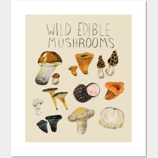 Wild Edible Mushrooms - Nature Art T-Shirt for Mushroom Hunters and Lovers Posters and Art